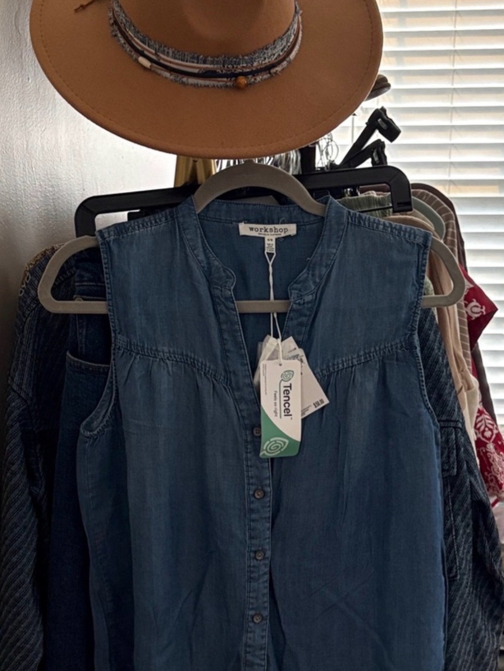 Workshop Republic Clothing Light Denim Sleeveless Button-Front Top